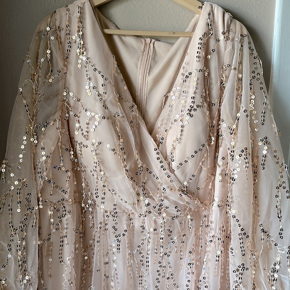 NWOT Pink Sequin Plus Size Long Sleeve Formal Gown